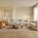 ليكسا كنب  قماش كتان بيج 3 مقاعد عرض 240 سم وودي