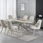 تكساس طاولة طعام من حجر الترافرتين بدون كراسي وودي