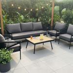 صوفا طقم جلسة خارجية 5 قطع رمادي وودي