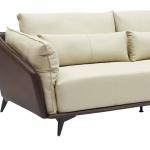 جولز كنب استقبال مكتبي ثلاثي جلد فاخر بيج مع بني وودي