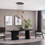 جراند طاولة طعام 230 سم أسود مع نحاسي بدون كراسي وودي