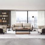 جولز كنب استقبال مكتبي فردي جلد فاخر بيج مع بني وودي