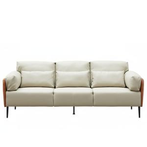 فينا كنب استقبال مكتبي ثلاثي جلد فاخر لون بيج مع بني وودي