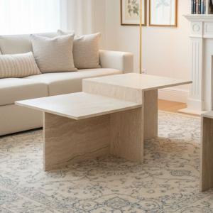 برشلونة طاولة قهوة ترافرتين تركي بيج  60×120 وودي