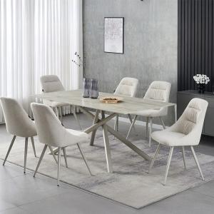 تكساس طاولة طعام من حجر الترافرتين مع 6 كراسي وودي