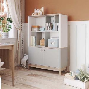 بونو مكتبة كتب رمادي وودي