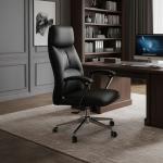 ألفا كرسي مكتب جلد أسود بمسند ظهر عالي وودي