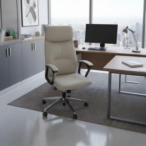 ألفا كرسي مكتب جلد بيج بمسند ظهر عالي وودي