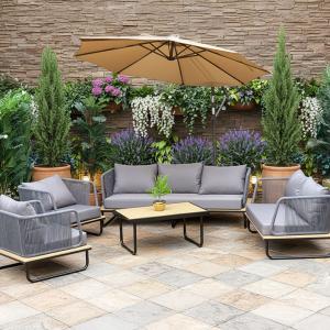 صوفيلا طقم جلسة حدائق 5 قطع رمادي وودي