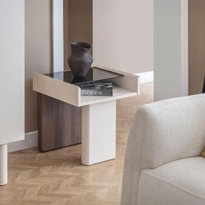 بونتي طاولة جانبية كريمي وودي