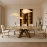 ناتالي طاولة طعام بسطح رخامي بدون كراسي وودي - 10-كراسي