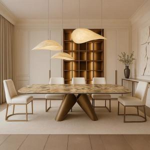 ناتالي طاولة طعام بسطح رخامي بدون كراسي وودي - 10-كراسي