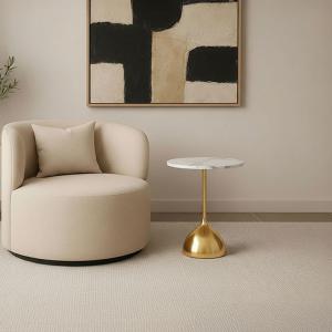 فالنسيا طاولة خدمة بقاعدة باللون الذهبي - رخام أبيض