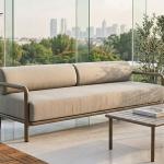 أطلس كنب خارجي ثلاثي رمادي بإطار معدني وودي