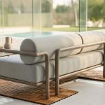 أطلس كنب خارجي ثلاثي رمادي بإطار معدني وودي