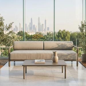 أطلس كنب خارجي ثنائي رمادي بإطار معدني وودي