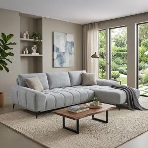 فيستا كنب زاوية مع شازلونج يمين بمسند ظهر قابل للتعديل لون رمادي فاتح وودي