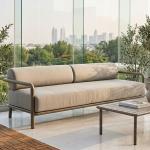 أطلس كنب خارجي ثلاثي رمادي بإطار معدني وودي