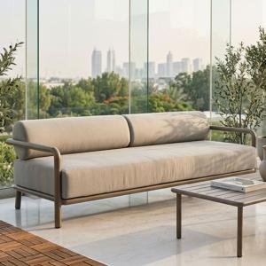 أطلس كنب خارجي ثلاثي رمادي بإطار معدني وودي